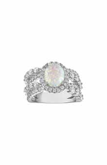 Oval Lab Created Opal Halo Statement Ring