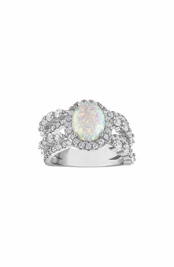 Oval Lab Created Opal Halo Statement Ring
