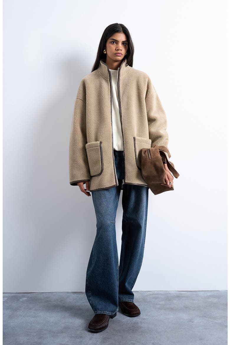 Longline Faux Shearling Jacket, Alternate, color, BROWN
