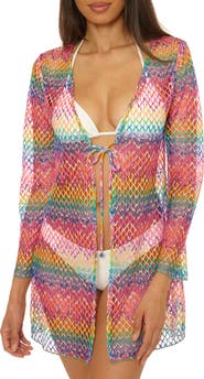 Becca Rio Fishnet Sheer Long Sleeve Cover-Up