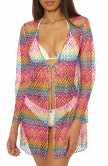 Becca Rio Fishnet Sheer Long Sleeve Cover-Up
