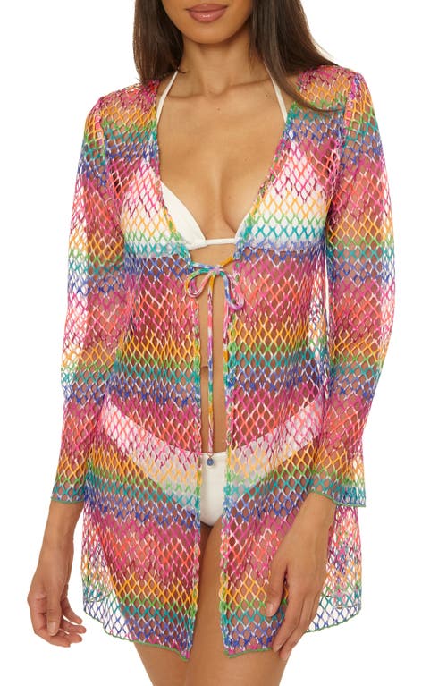 Becca Rio Fishnet Sheer Long Sleeve Cover-up In Multi
