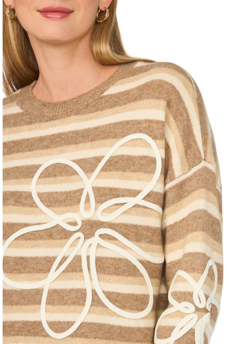 Embroidered Stripe Crewneck Sweater, Alternate, color, TAUPE