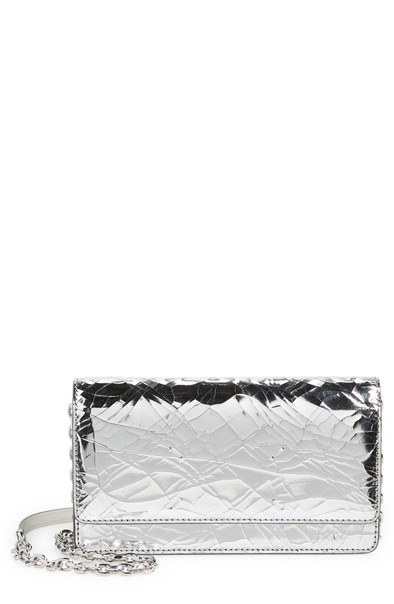 Maison Margiela Metallic Painted Leather Wallet on a Chain, Main, color, 