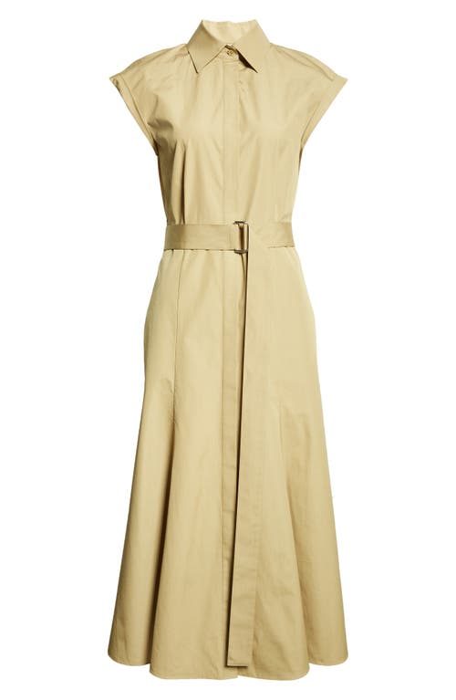Lafayette 148 New York Cap Sleeve Cotton Poplin Belted Shirtdress In Loden Green