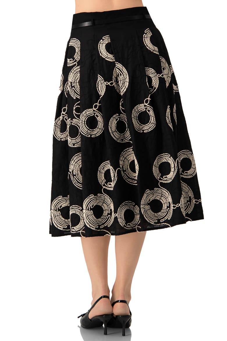 Embroidered Midi Skirt with Belt, Alternate, color, Black