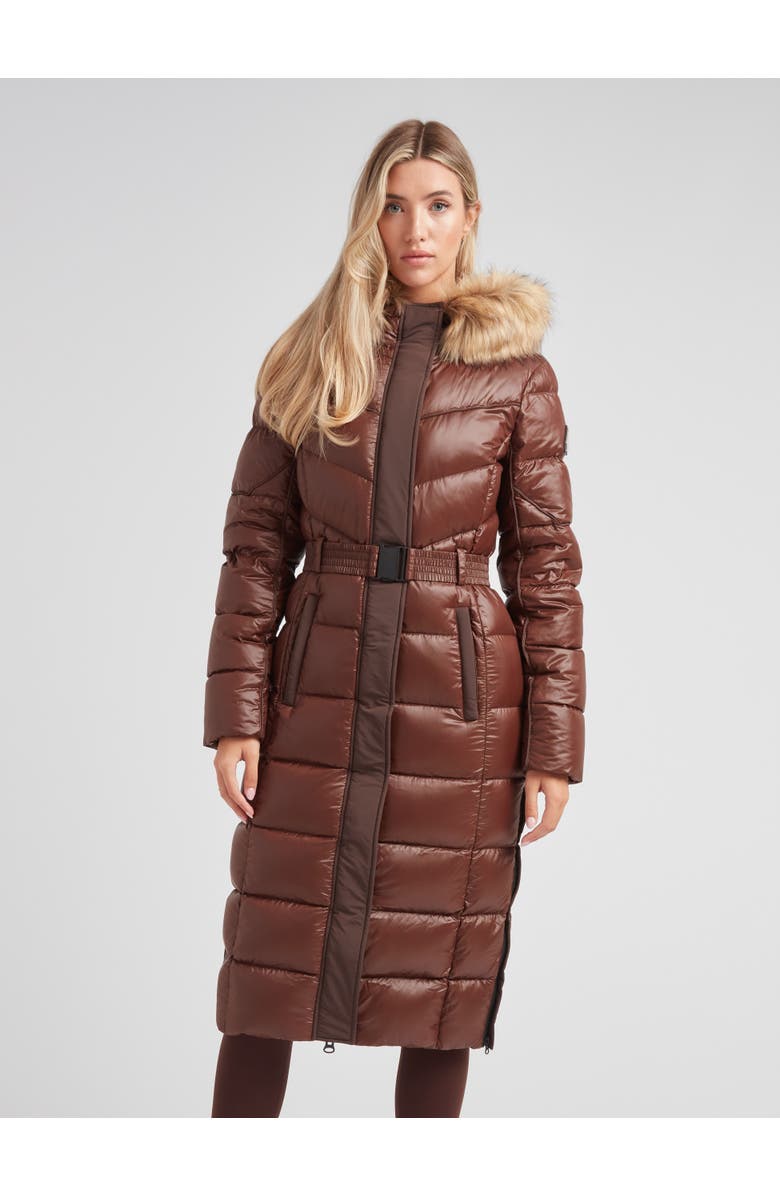 JACK1T Diamond Belted Extra Long Down Coat, Main, color, Mid Brown/Natural