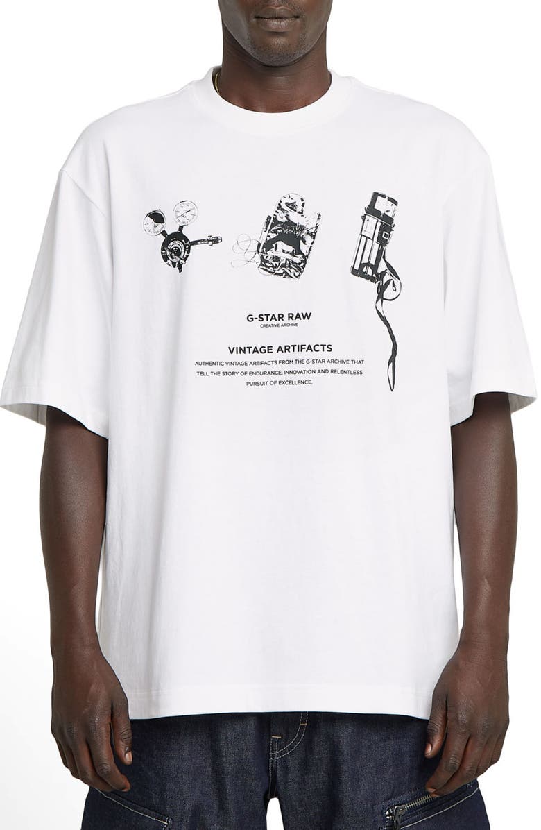 G-STAR Archive Boxy Organic Cotton Graphic T-Shirt, Main, color, White