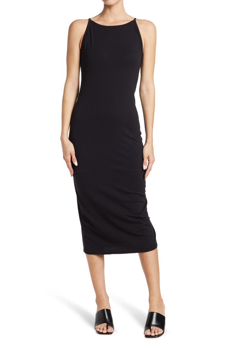 High Neck Spaghetti Strap Cami Dress, Main, color, BLACK
