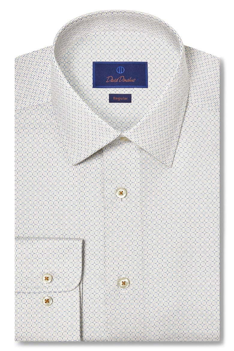 Regular Fit Geometric Cotton Dress Shirt, Main, color, DUNE