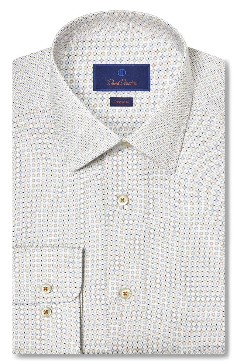 David Donahue Regular Fit Geometric Cotton Dress Shirt, Main, color, Dune