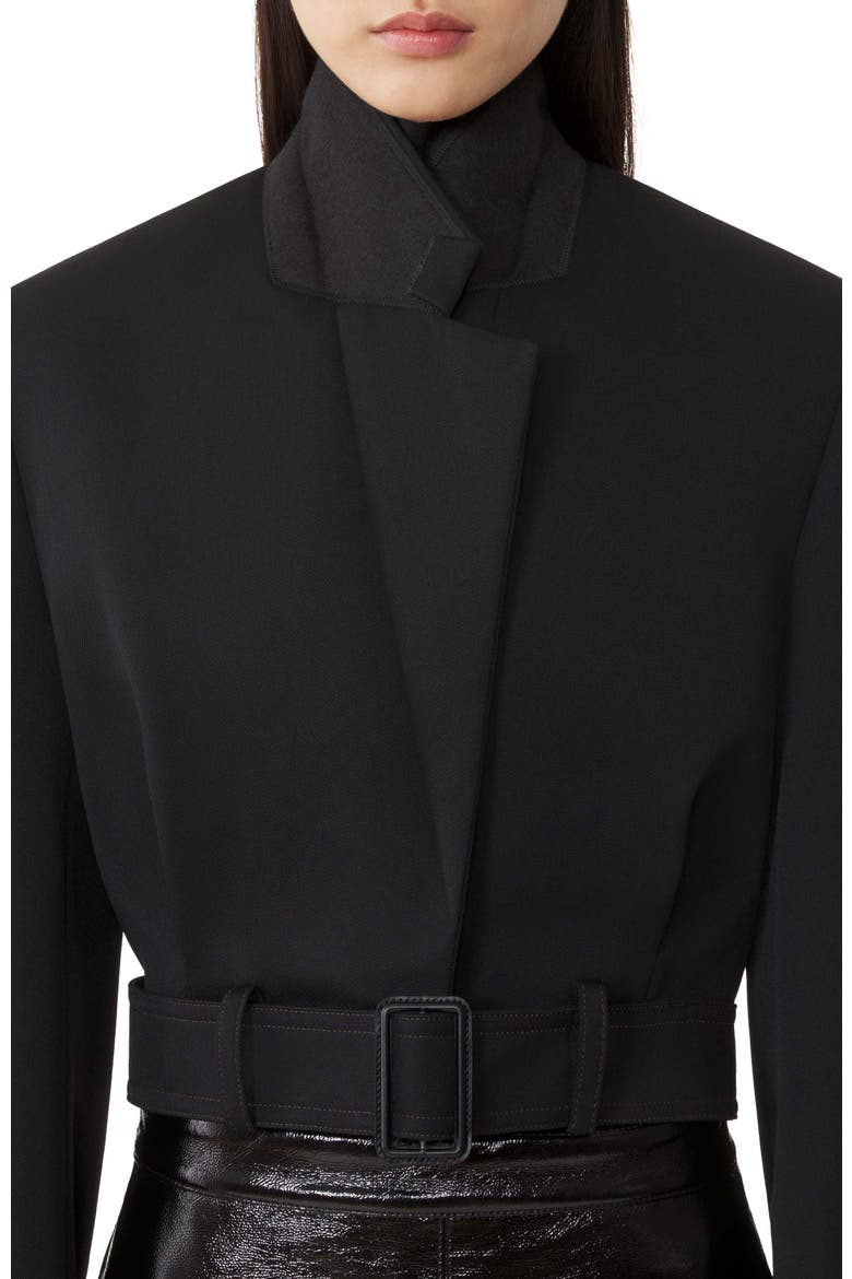 Short Belted Jacket In Wool, Alternate, color, Black
