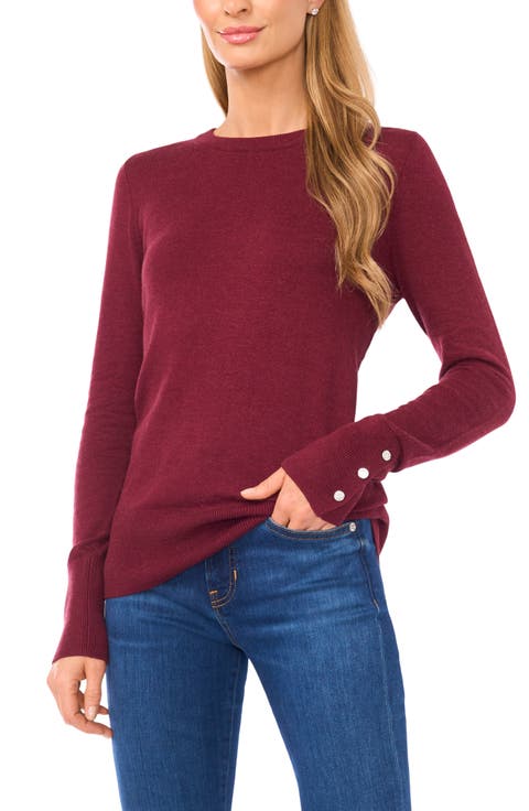 Button Cuff Cotton Blend Sweater