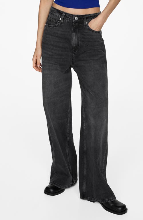 Mango Wide Leg Mom Jeans In Washed Black In Black Denim