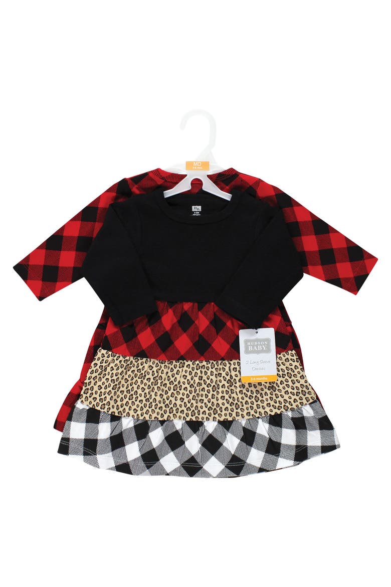 Two Pack of Long-Sleeve Dress, Alternate, color, Buffalo Plaid Leopard