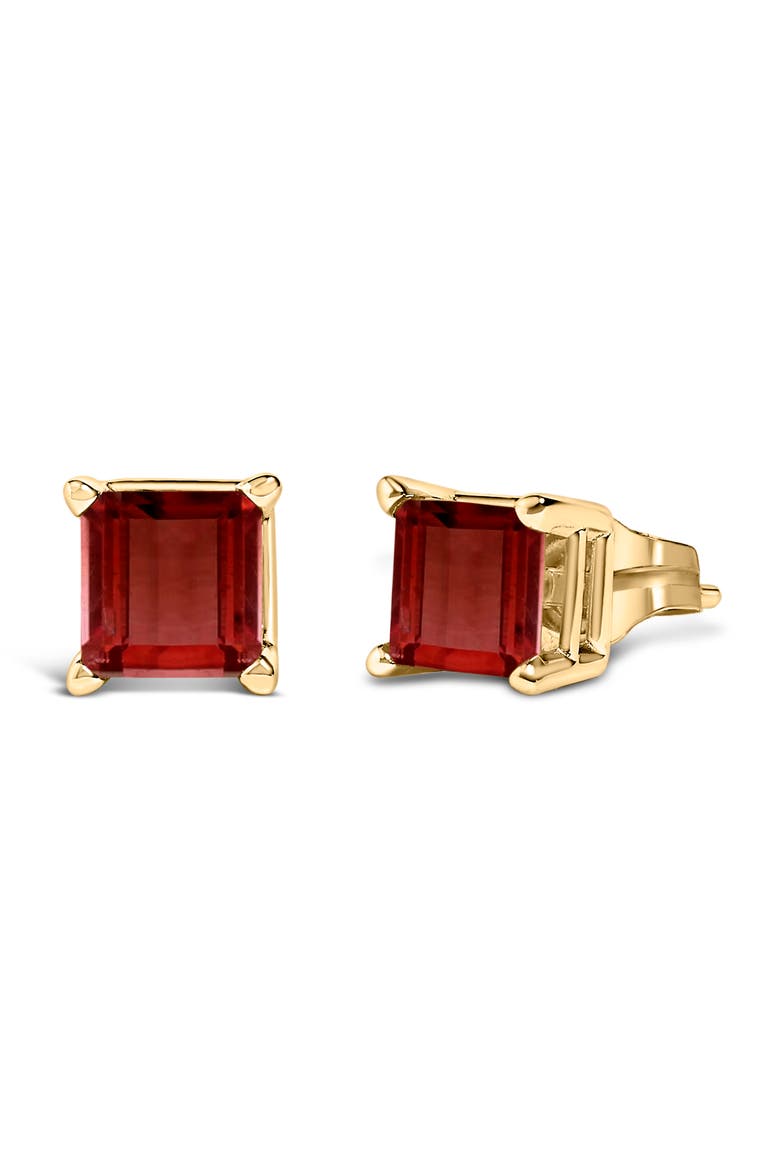 14K Gold 5x5MM Princess Cut Gemstone Solitaire Stud Earrings, Alternate, color, Red Garnet | Yellow