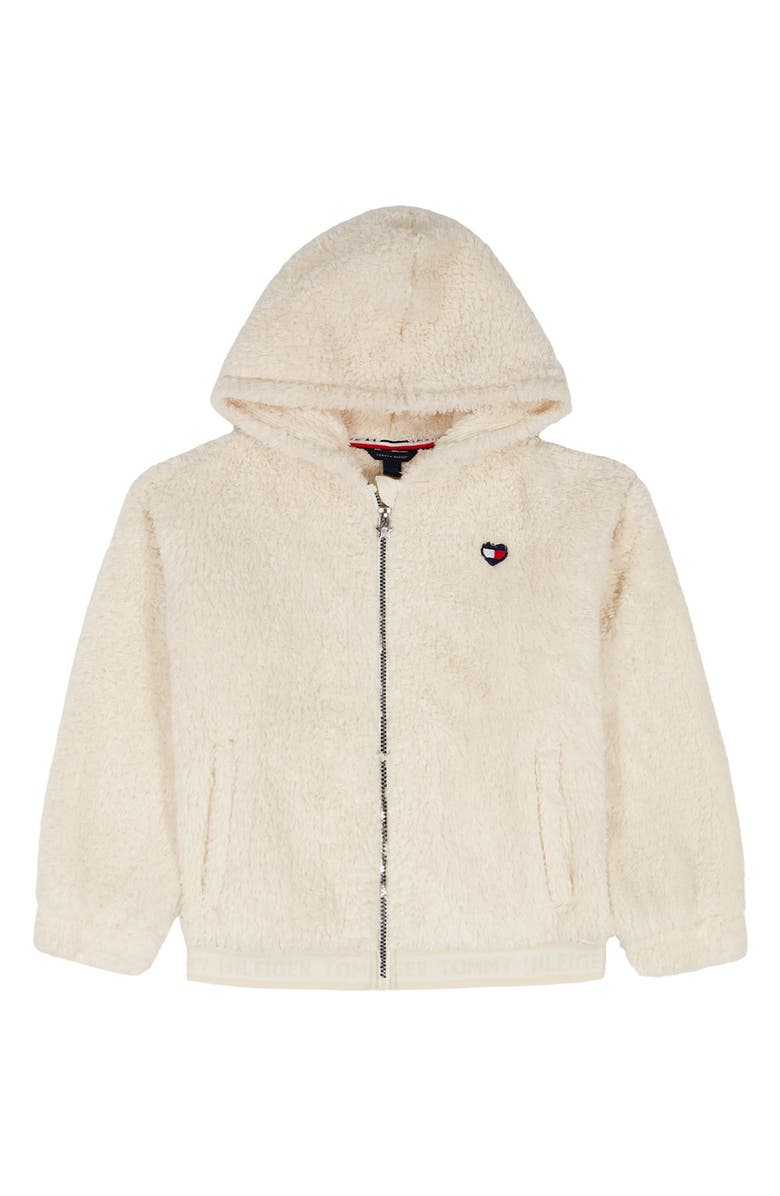 Tommy Hilfiger Kids' Minky Fleece Zip Up Hoodie, Main, color, Ivory