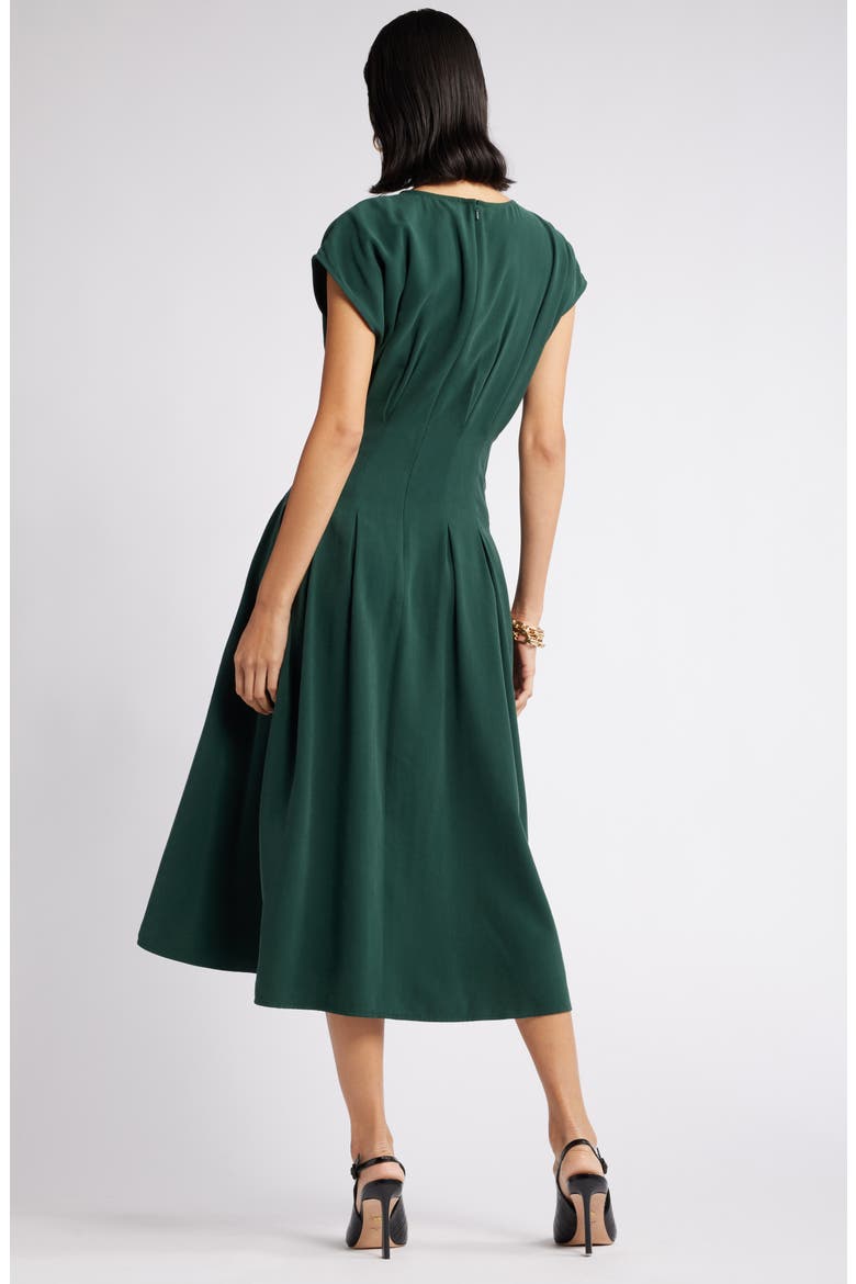 Pleated A-Line Dress, Alternate, color, GREEN PARK