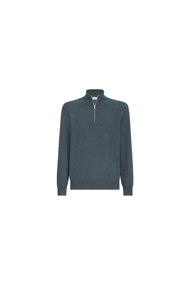 Cashmere sweater with half zip, Alternate, color, Cerulean