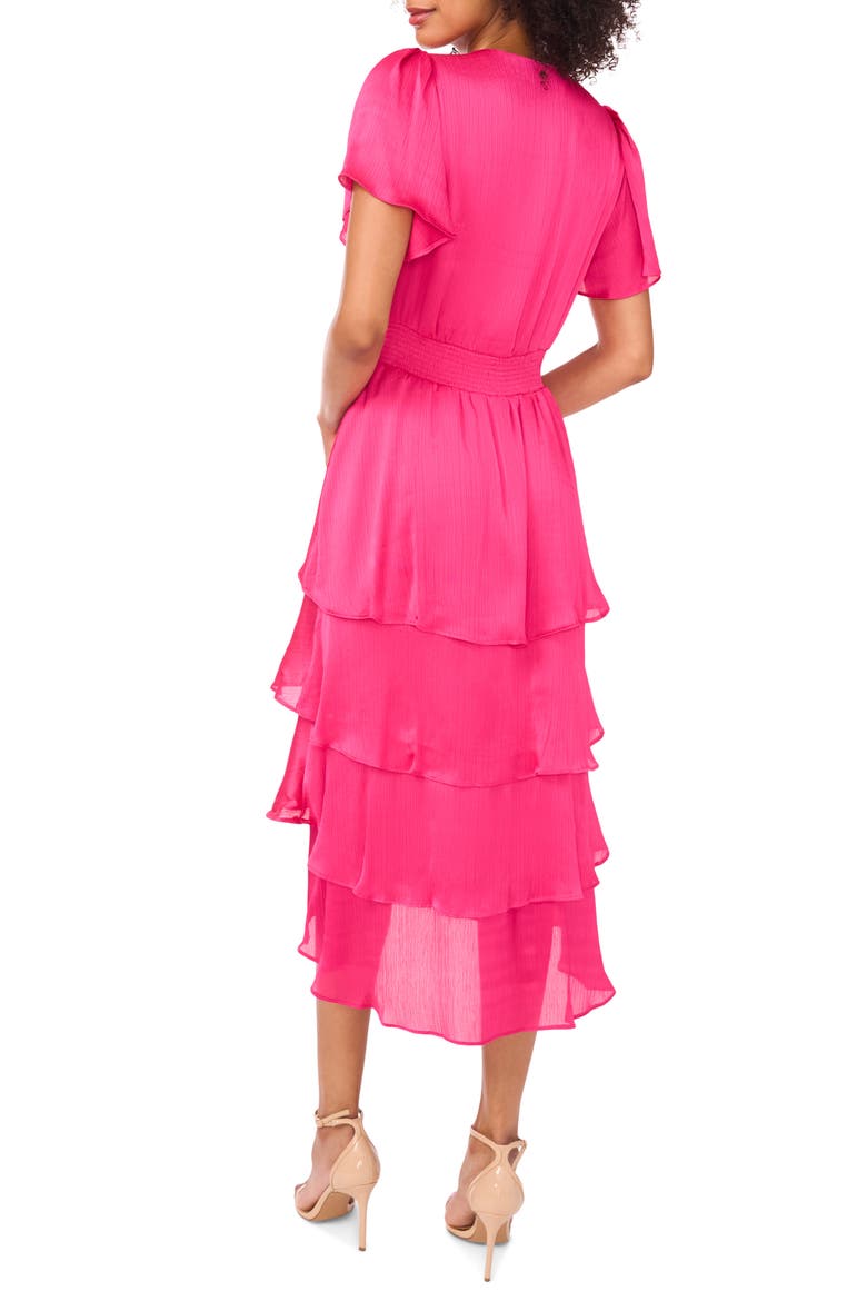 Flutter Sleeve Tiered Midi Dress, Alternate, color, BEETROOT PINK