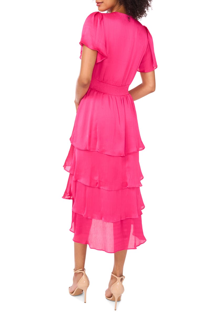 Vince Camuto Flutter Sleeve Tiered Midi Dress, Alternate, color, Beetroot Pink