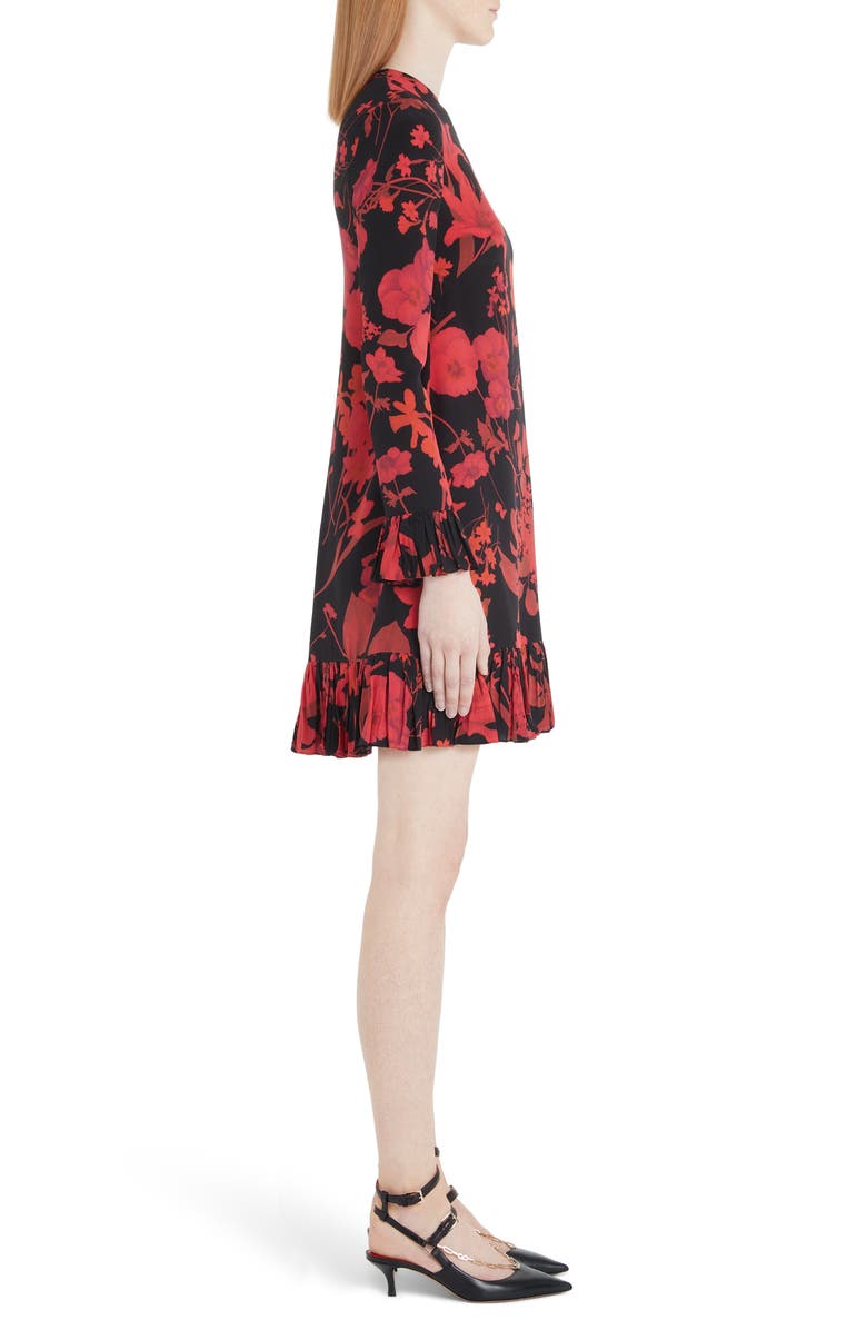 Valentino Floral Long Sleeve Silk Crêpe de Chine Minidress, Alternate, color, 