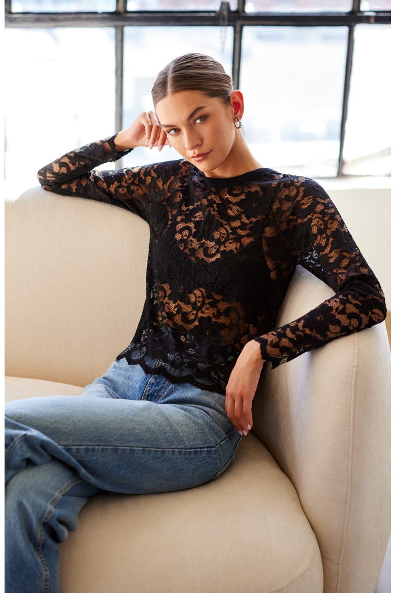 Marlena Floral Lace Top, Alternate, color, BLACK