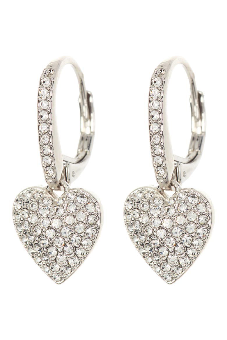 Pavé CZ Heart Drop Leverback Earrings, Main, color, RHODIUM