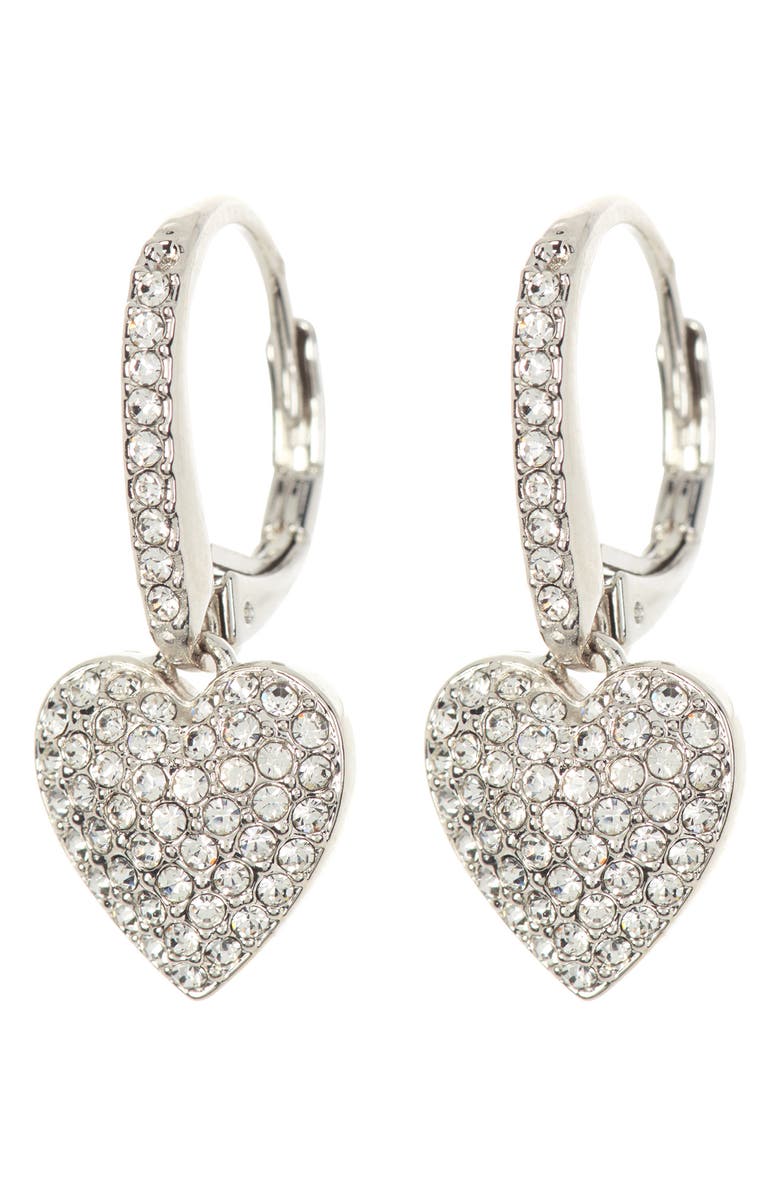 Nadri Pavé CZ Heart Drop Leverback Earrings, Main, color, Rhodium