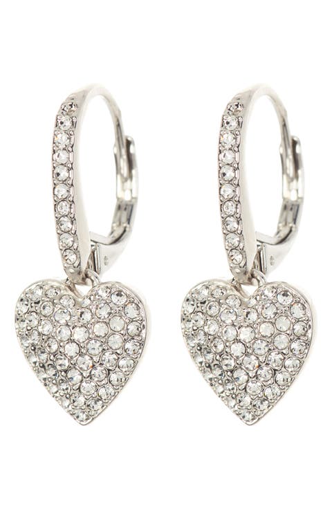 Pavé CZ Heart Drop Leverback Earrings