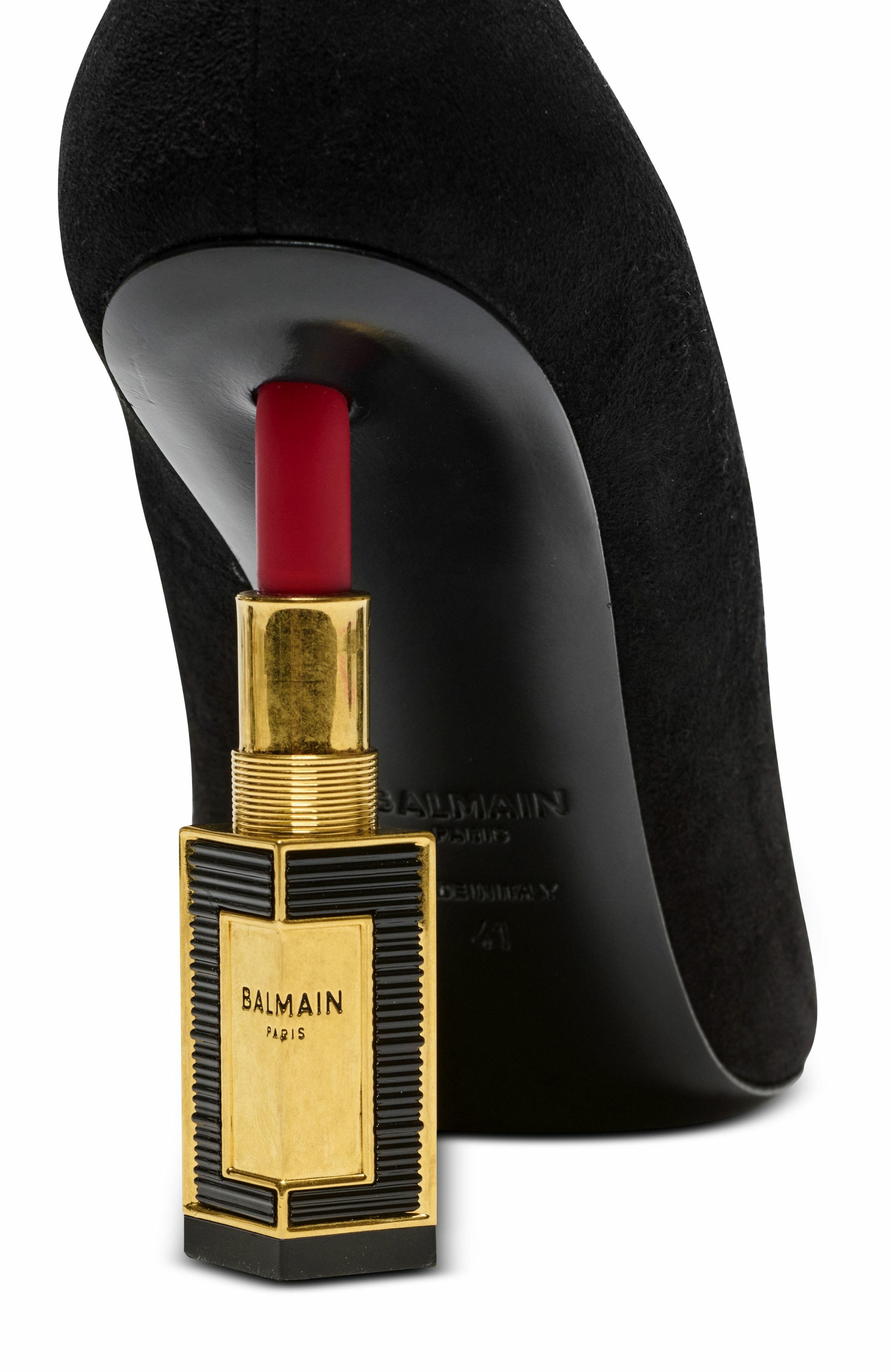 Balmain Lipstick Pumps In Suede Leather And Brass, Alternate, color, 