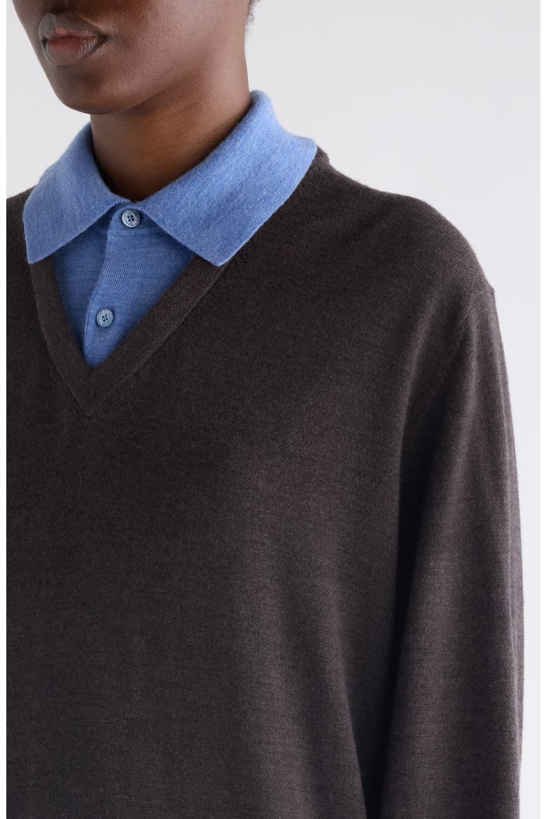 Layered Wool Polo Sweater, Alternate, color, BROWN/ BLUE