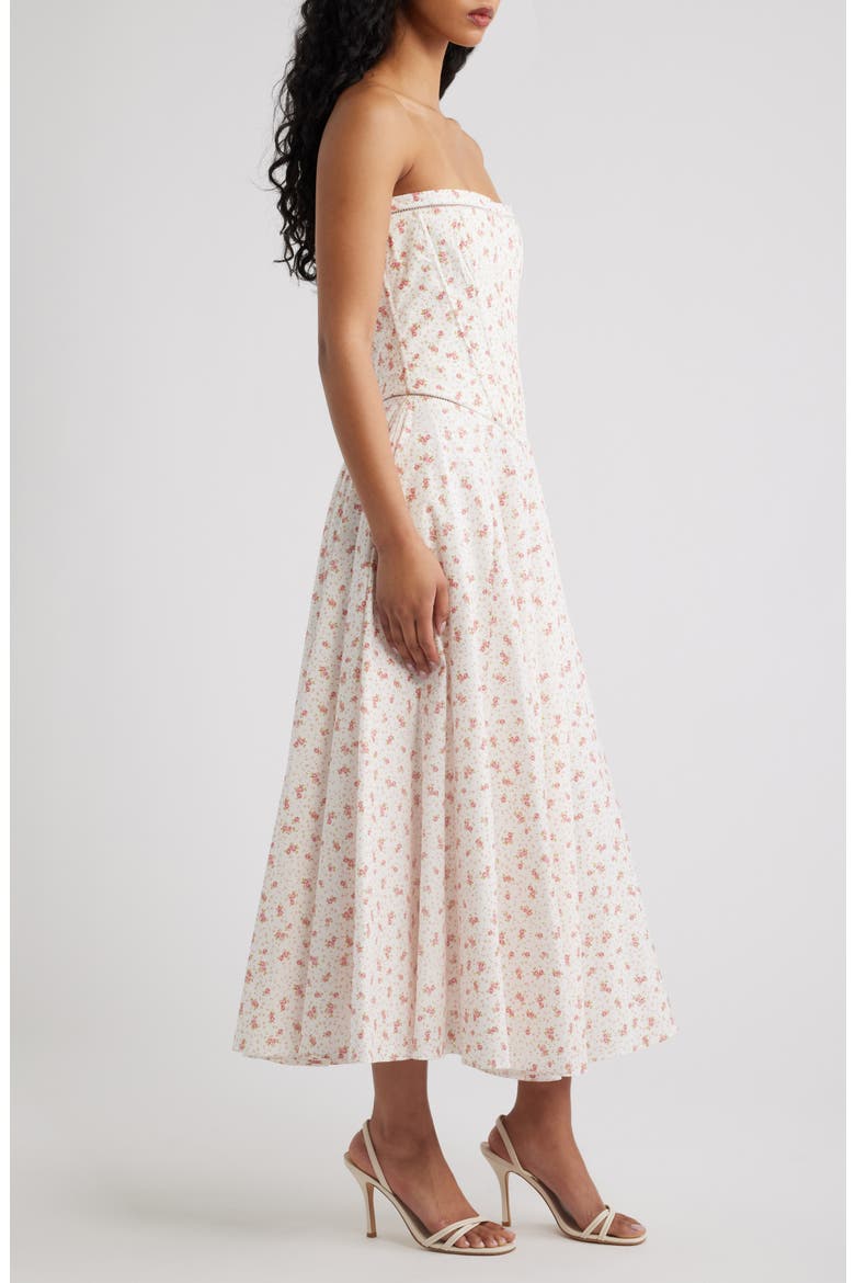 Gina Floral Strapless Corset Stretch Cotton Maxi Dress, Alternate, color, WHITE ROSE
