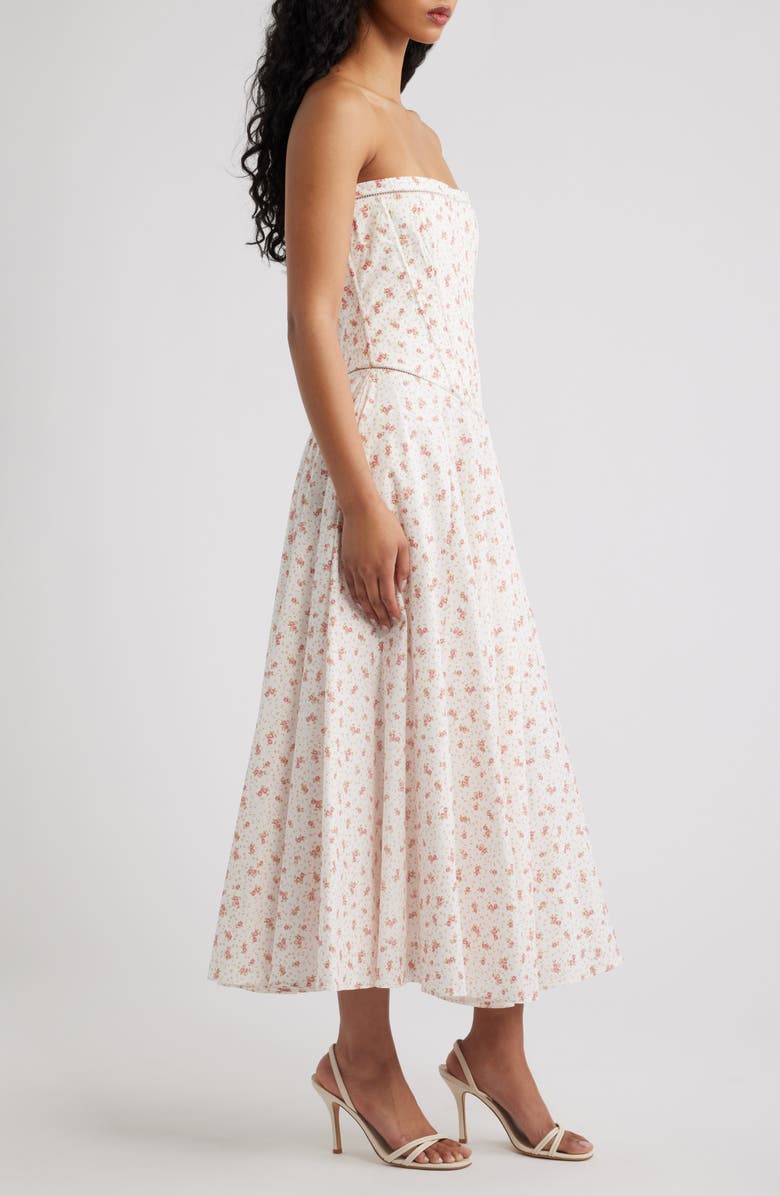 HOUSE OF CB Gina Floral Strapless Corset Stretch Cotton Maxi Dress, Alternate, color, White Rose