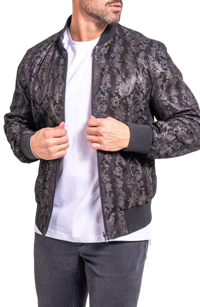 Maceoo Ascension0010 Foil Print Leather Jacket, Alternate, color, Black