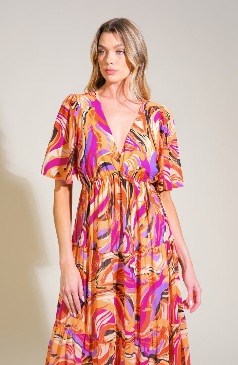 FLYING TOMATO Print Maxi Dress, Alternate, color, Mustard Magenta