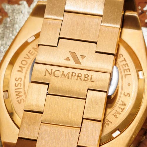 Ncmprbl Elevate Link Mocha Bracelet Watch, 42mm In Gold