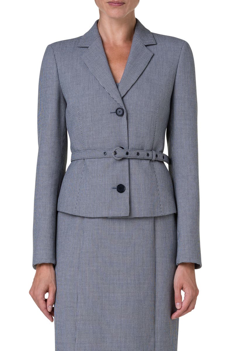 Akris punto Micro Houndstooth Pebble Crepe Belted Jacket, Main, color, 