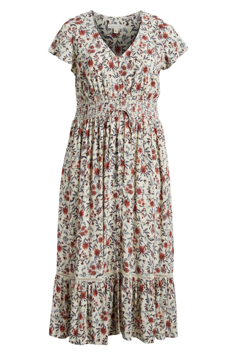 Smocked Waist Maxi Dress, Alternate, color, IVORY- PINK FLEURETTE