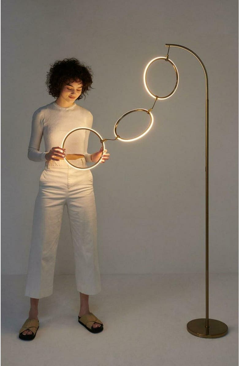 Brightech Nova 74" Novelty Halo Integrated LED Floor Lamp with 3-Way Dimming, Alternate, color, Antique Brass