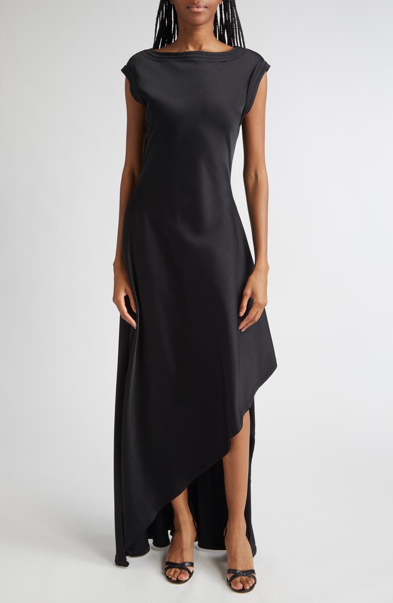 Jason Wu Collection Asymmetric Crepe Back Satin Gown, Main, color, Black