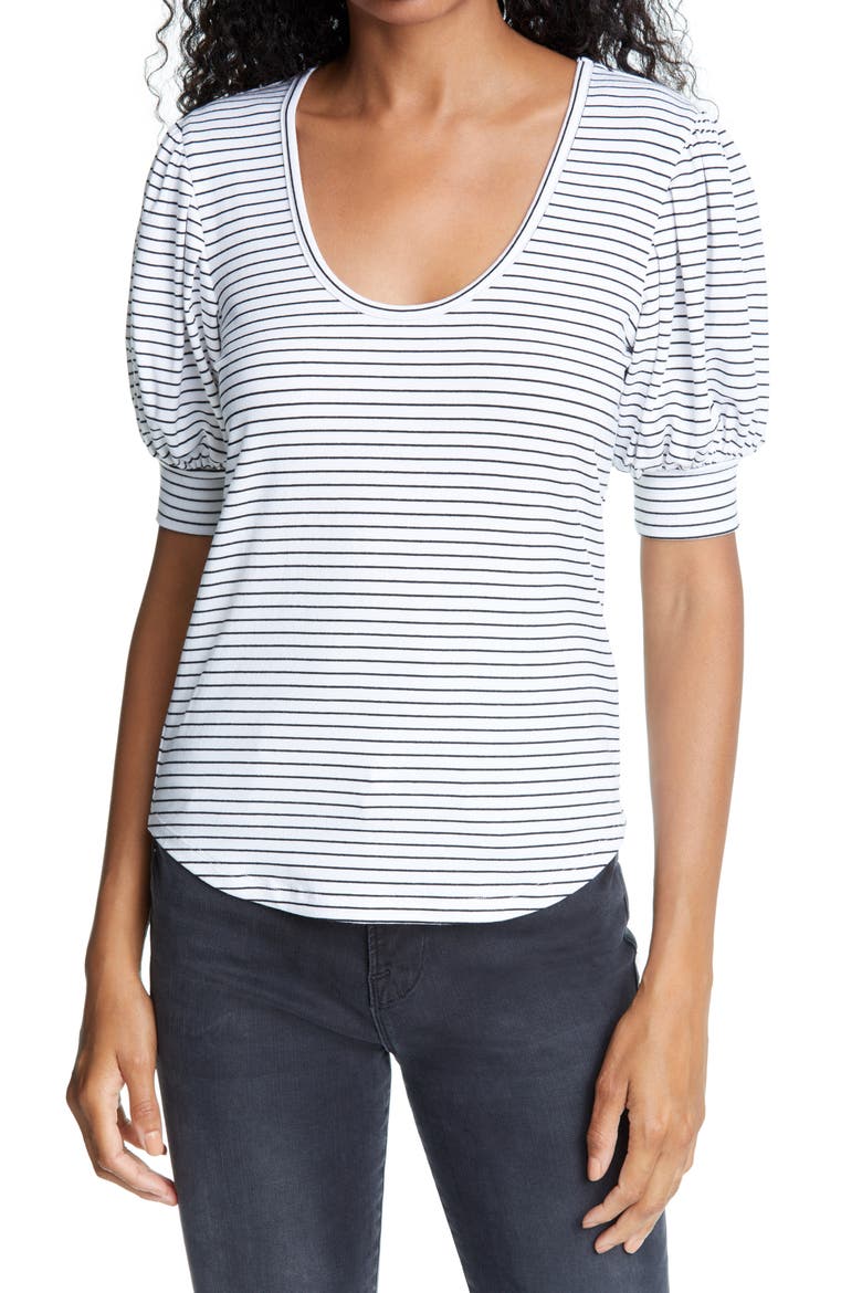 Puff Sleeve T-Shirt, Main, color, BLANC MULTI
