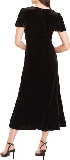 Short Sleeve Velvet Midi Dress