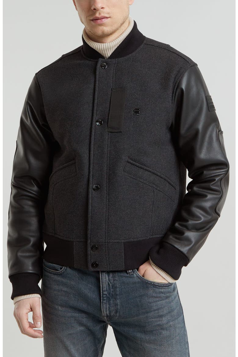 Wool Blend & Leather Varsity Jacket, Main, color, SHADOW