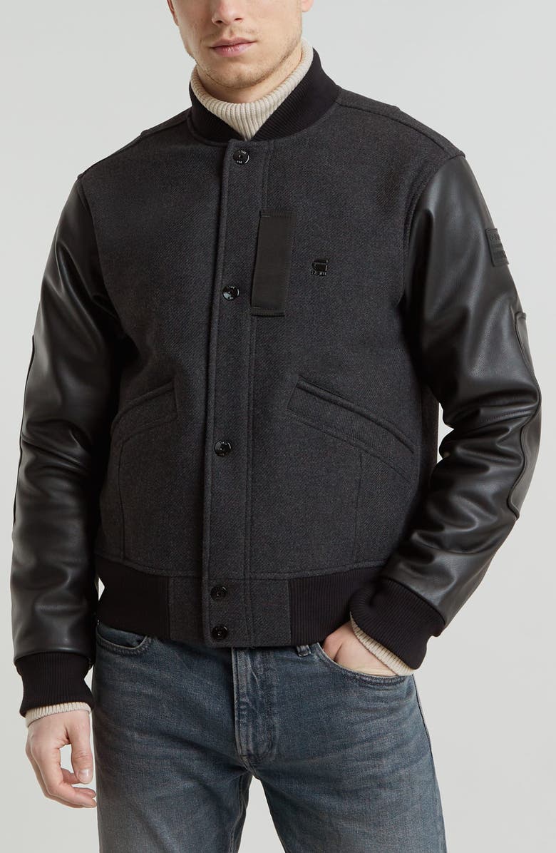 G-STAR Wool Blend & Leather Varsity Jacket, Main, color, 