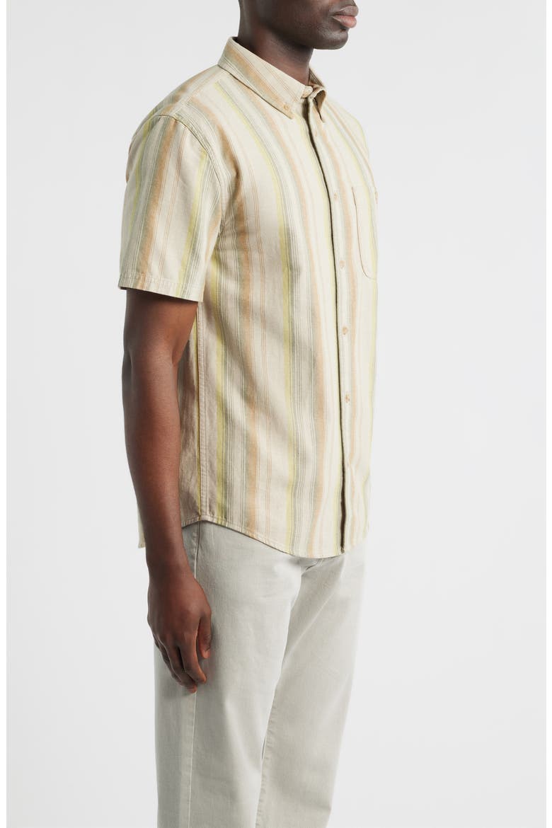 Bayside Stripe Short Sleeve Cotton Button-Down Shirt, Alternate, color, TAN MULTI STRIPE