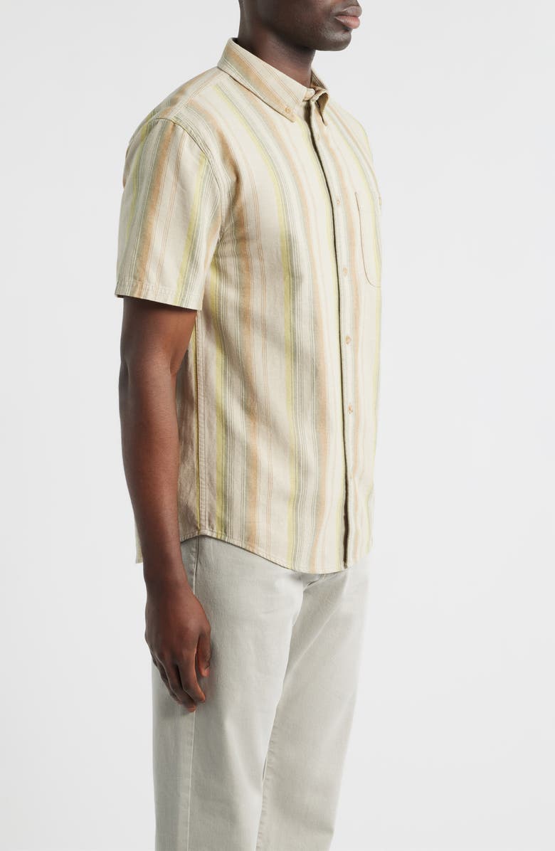 Pendleton Bayside Stripe Short Sleeve Cotton Button-Down Shirt, Alternate, color, Tan Multi Stripe