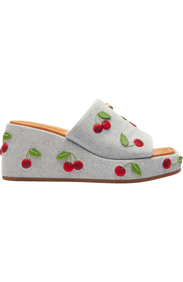 COACH Marie Denim Cherries Platform Wedge Sandal, Alternate, color,