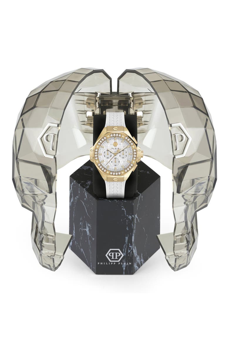 Royal Chronograph Silicone Strap Watch, 42mm, Alternate, color, IP YELLOW GOLD