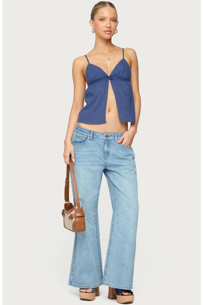 Otis Eyelet Split Front Camisole, Alternate, color, NAVY